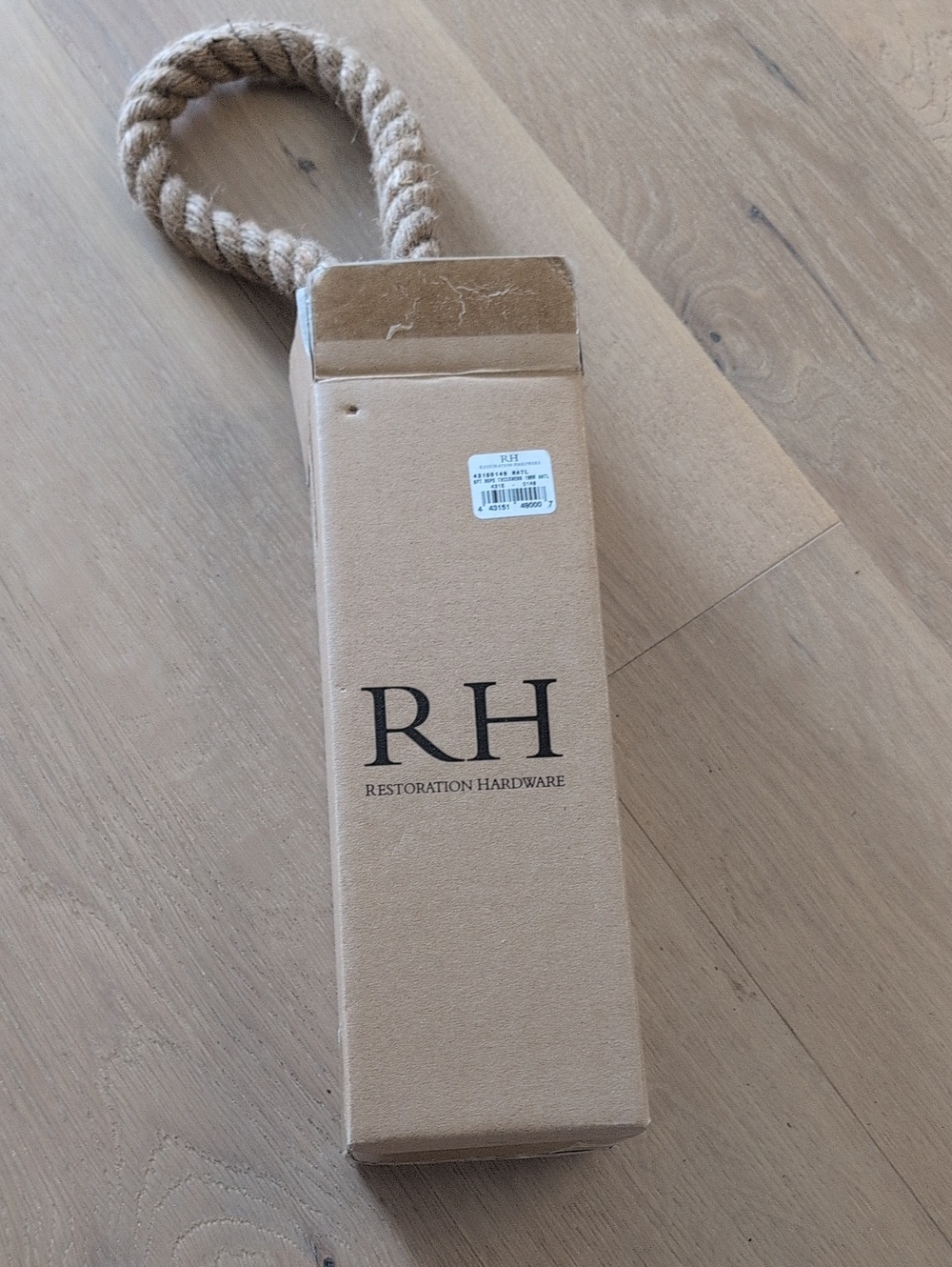 New In box Restoration Hardware Beige Box with Twisted Rope Handle